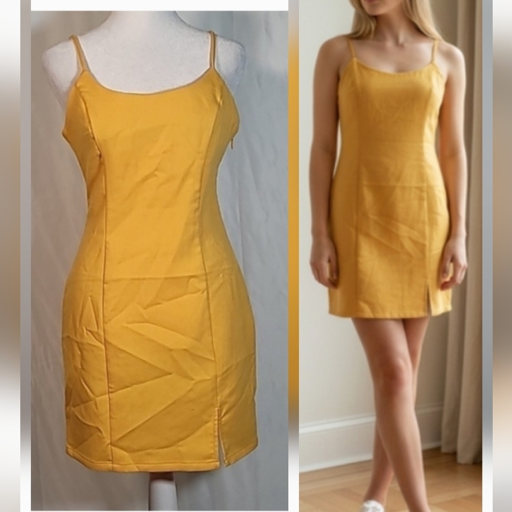 ❤️‍🔥❤️Cute Yellow Mini Strap Dress